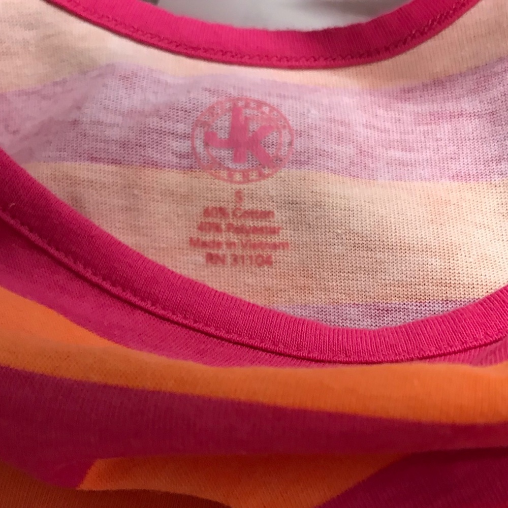 GIRLS J Khaki  Small orange and pink shirt, EUC
